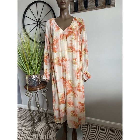 H&M NWT Floral Long-Sleeve V-Neck Maxi Dress With Sheer Overlay & Lining Size M - Picture 9 of 11